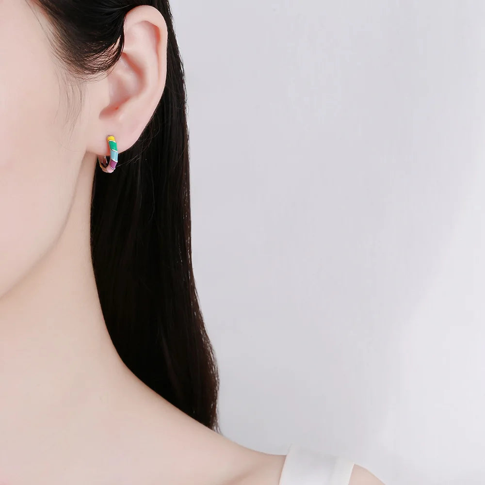 925 Silver Circle Clip Hoop Earrings Colorful Round Wedding Party Gift