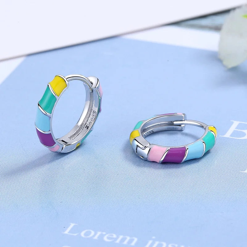 925 Silver Circle Clip Hoop Earrings Colorful Round Wedding Party Gift