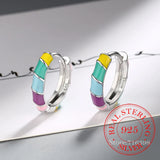 925 Silver Circle Clip Hoop Earrings Colorful Round Wedding Party Gift