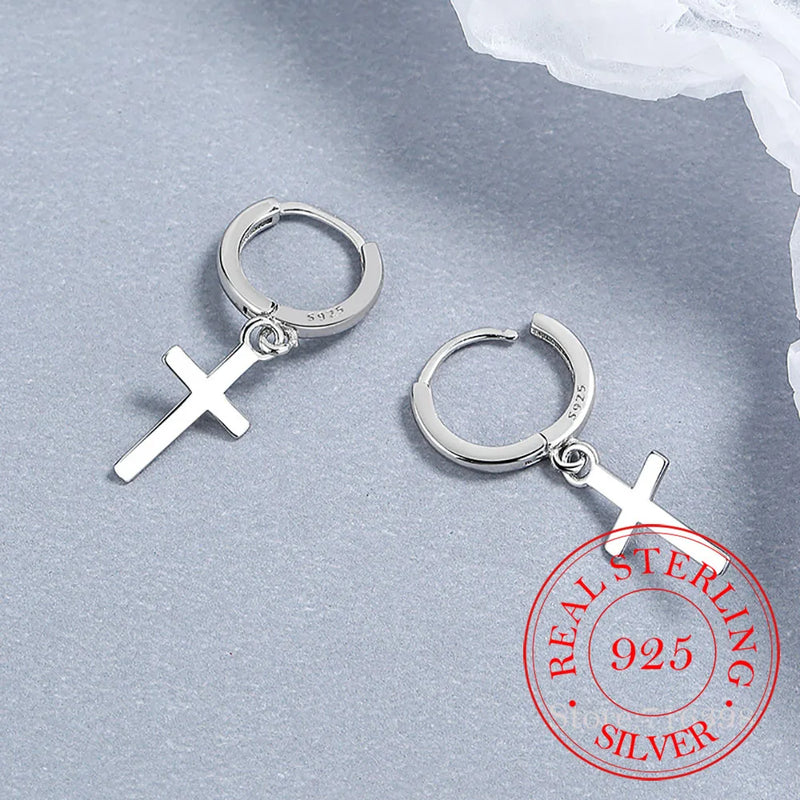 925 Silver Cross Hoop Earrings For Women Girls Wedding Party Jewelry Gift