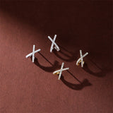 925 Silver Cross Stud Earrings Zircon Piercing Jewelry