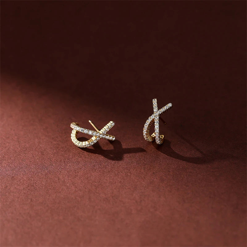 925 Silver Cross Stud Earrings Zircon Piercing Jewelry