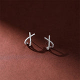 925 Silver Cross Stud Earrings Zircon Piercing Jewelry