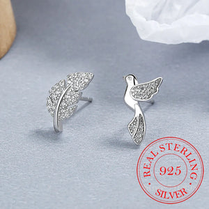 925 Silver Crystal Bird Stud Earrings for Wedding Party