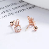 925 Silver Crystal Rabbit Stud Earrings for Women Kids Party Jewelry