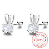 925 Silver Crystal Rabbit Stud Earrings for Women Kids Party Jewelry