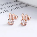 925 Silver Crystal Rabbit Stud Earrings for Women Kids Party Jewelry