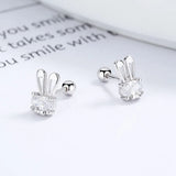 925 Silver Crystal Rabbit Stud Earrings for Women Kids Party Jewelry