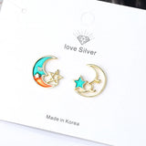 925 Silver Moon Star Stud Earrings Wedding Party Jewelry