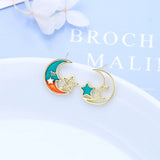 925 Silver Moon Star Stud Earrings Wedding Party Jewelry