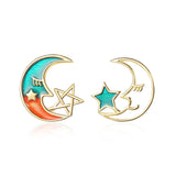 925 Silver Moon Star Stud Earrings Wedding Party Jewelry