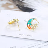 925 Silver Moon Star Stud Earrings Wedding Party Jewelry