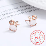 925 Silver Opal Rabbit Stud Earrings for Girls Party Jewelry