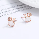 925 Silver Opal Rabbit Stud Earrings for Girls Party Jewelry
