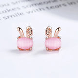 925 Silver Opal Rabbit Stud Earrings for Girls Party Jewelry