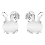 925 Silver Opal Rabbit Stud Earrings for Girls Party Jewelry