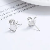925 Silver Opal Rabbit Stud Earrings for Girls Party Jewelry