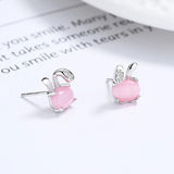 925 Silver Opal Rabbit Stud Earrings for Girls Party Jewelry