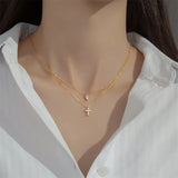 925 Silver Double Layer Crystal Cross Pendant Necklace for Women