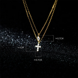 925 Silver Double Layer Crystal Cross Pendant Necklace for Women