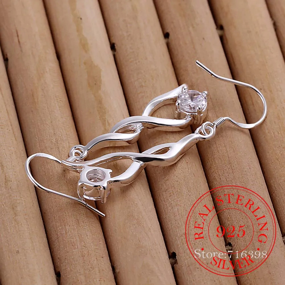 925 Silver Crystal Tassel Dangle Earrings Wedding Jewelry