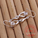 925 Silver Crystal Tassel Dangle Earrings Wedding Jewelry