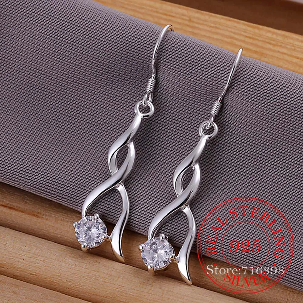925 Silver Crystal Tassel Dangle Earrings Wedding Jewelry
