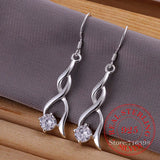 925 Silver Crystal Tassel Dangle Earrings Wedding Jewelry