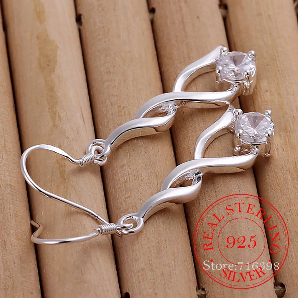 925 Silver Crystal Tassel Dangle Earrings Wedding Jewelry