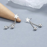925 Silver Tassel Star Ball Stud Earrings Wedding Party Jewelry