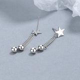 925 Silver Tassel Star Ball Stud Earrings Wedding Party Jewelry