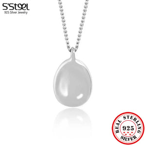 925 Silver Oval Pendant Necklace Chain Jewelry