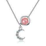 925 Silver Pink Crystal Choker Necklace Pendant Wedding Party Jewelry Gift