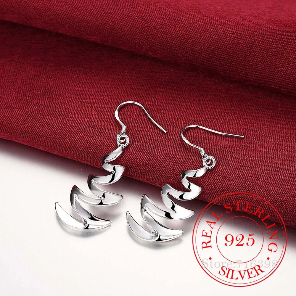 925 Silver Moon Tassel Dangle Earrings Women Wedding Jewelry