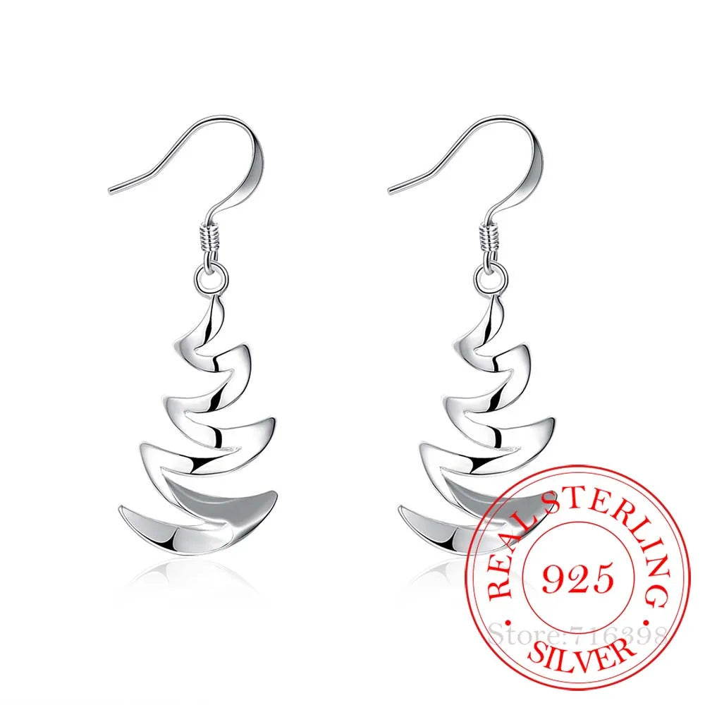 925 Silver Moon Tassel Dangle Earrings Women Wedding Jewelry