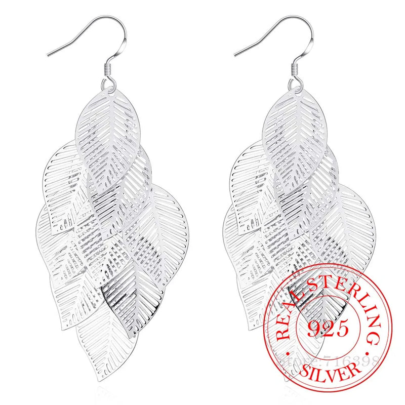 925 Silver Leaf Vintage Tassel Dangle Earrings
