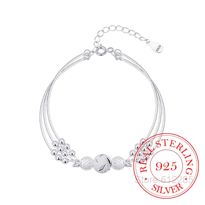 925 Silver Round Beads Charm Bracelet for Women