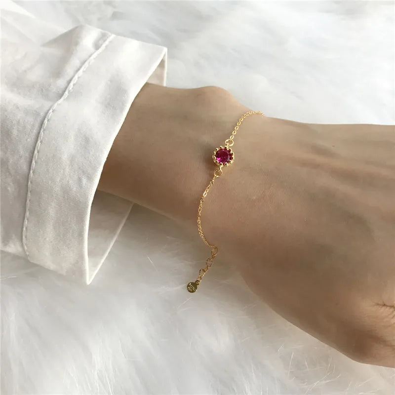 925 Silver Red Zircon Thin Bracelet for Women Jewelry