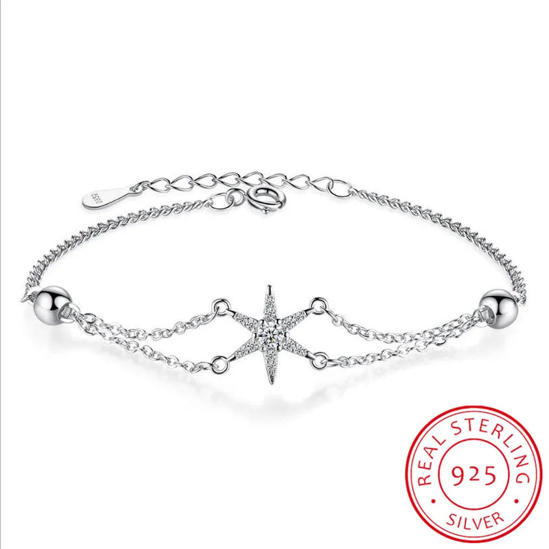 925 Silver Star Bracelet Women Zirconia Chain Gift Jewelry