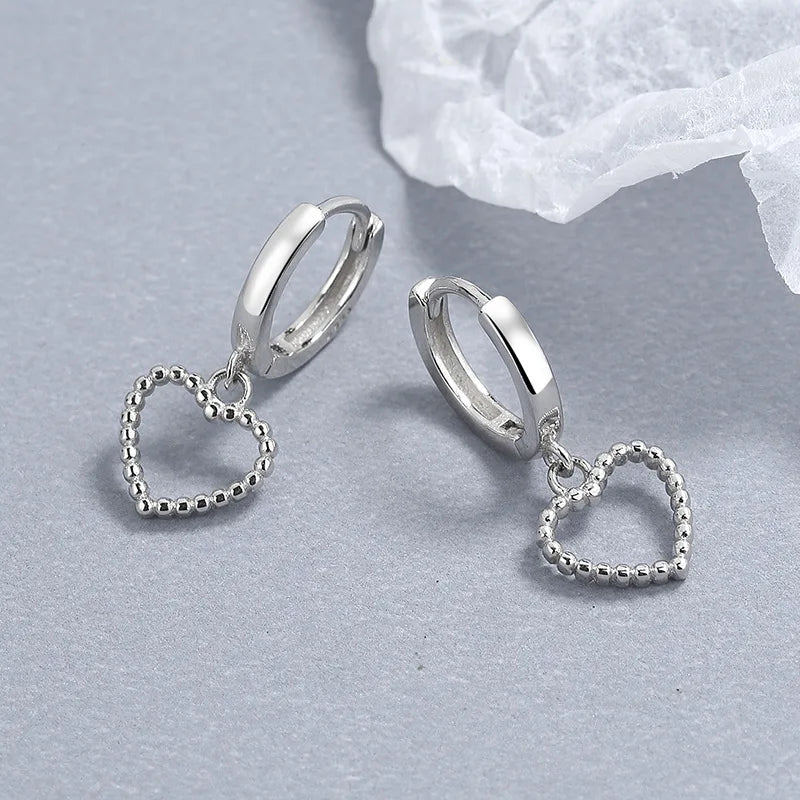 925 Silver Hollow Heart Hoop Earrings for Women Wedding Party