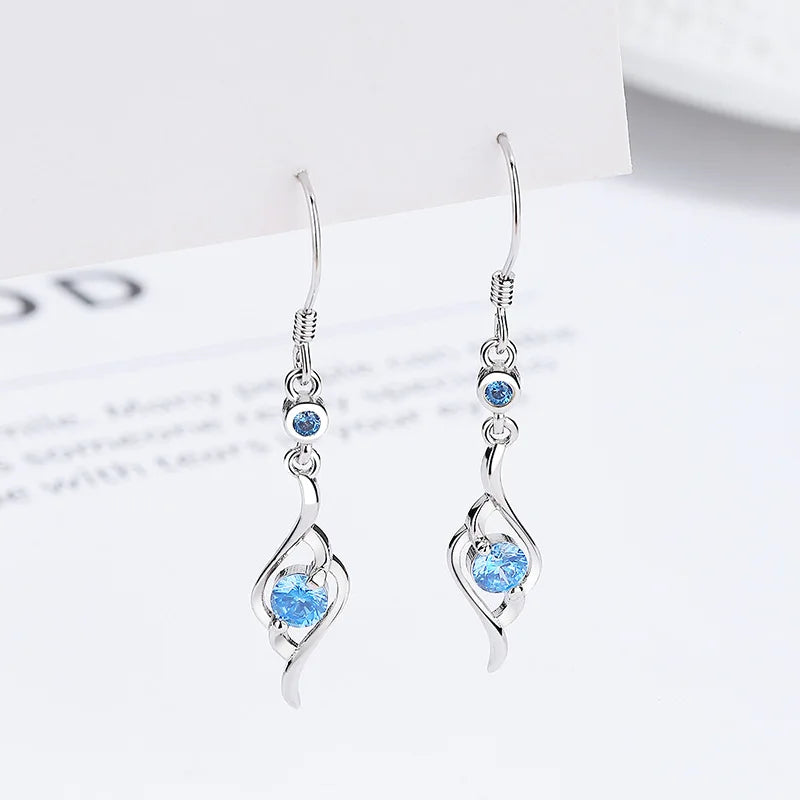 925 Silver Zircon Water Drop Dangle Earrings Wedding Party Jewelry