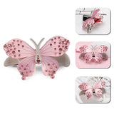 Pink Rhinestone Butterfly Hair Clips