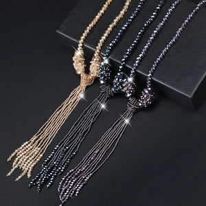 Glass Crystal Sweater Chain Long Tassel Necklace BlingBling Jewelry