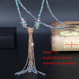 Glass Crystal Sweater Chain Long Tassel Necklace BlingBling Jewelry