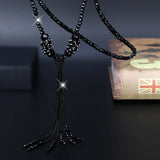 Glass Crystal Sweater Chain Long Tassel Necklace BlingBling Jewelry