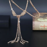 Glass Crystal Sweater Chain Long Tassel Necklace BlingBling Jewelry