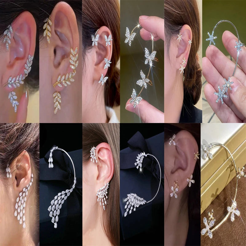 Zirconia Ear Cuffs No Piercing Clip on Earrings for Women