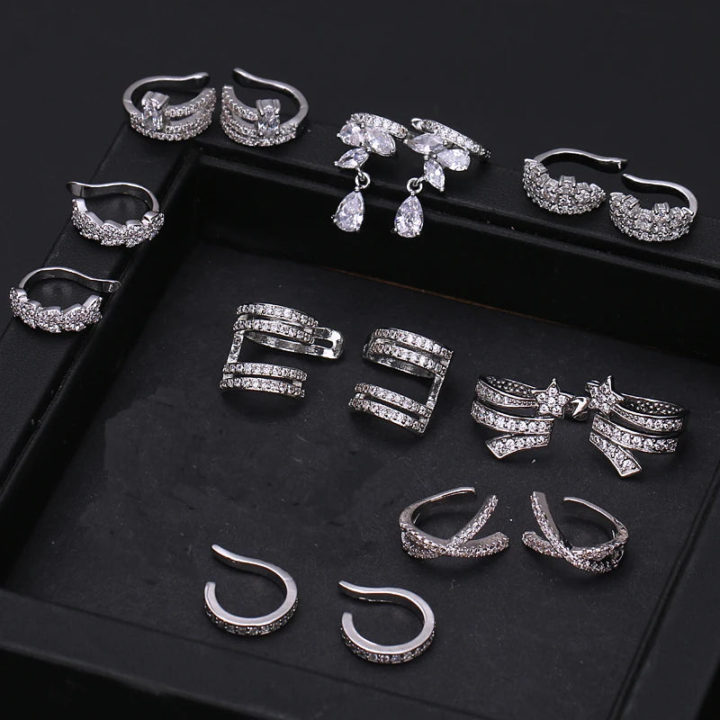 Zirconia Ear Cuffs No Piercing Clip on Earrings for Women