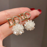 Zircon Camellia Earrings for Women - All-Match Letter Design