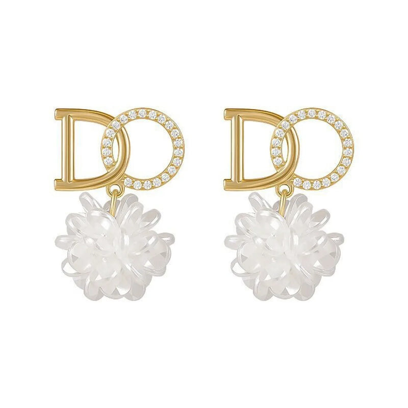 Zircon Camellia Earrings for Women - All-Match Letter Design